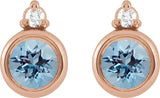14K Gold Oval Natural Aquamarine Accented Bezel-Set Earrings - Rose Gold - view 2