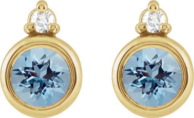 14K Gold Oval Natural Aquamarine Accented Bezel-Set Earrings - Yellow Gold - view 2