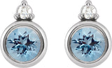 14K Gold Oval Natural Aquamarine Accented Bezel-Set Earrings - White Gold - view 2