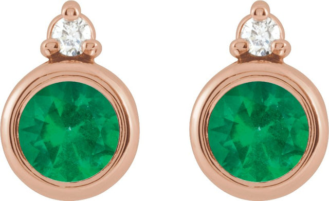 14K Gold Oval Natural Emerald Accented Bezel-Set Earrings - Rose Gold - view 2
