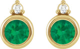 14K Gold Oval Lab-Grown Emerald Accented Bezel-Set Earrings - Yellow Gold - view 2