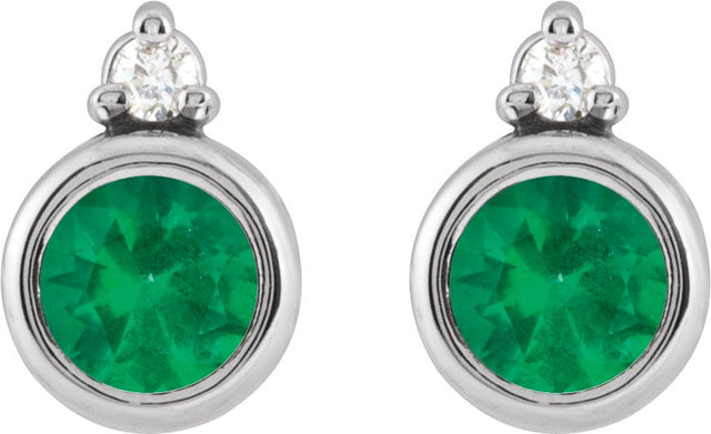 14K Gold Oval Natural Emerald Accented Bezel-Set Earrings - White Gold - view 2