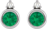 Platinum Oval Lab-Grown Emerald Accented Bezel-Set Earrings - view 2