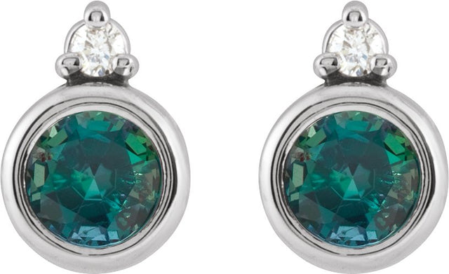 Platinum Oval Lab-Grown Alexandrite Accented Bezel-Set Earrings - view 2