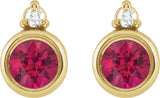 14K Gold Oval Natural Ruby Accented Bezel-Set Earrings - Yellow Gold - view 2
