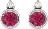 Platinum Oval Natural Ruby Accented Bezel-Set Earrings - view 2