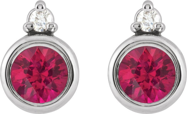 14K Gold Oval Lab-Grown Ruby Accented Bezel-Set Earrings - White Gold - view 2