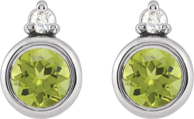 14K Gold Oval Natural Peridot Accented Bezel-Set Earrings - White Gold - view 2