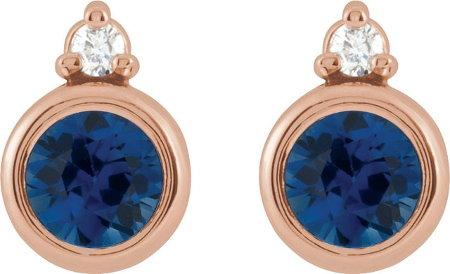14K Gold Oval Lab-Grown Blue Sapphire Accented Bezel-Set Earrings - Rose Gold - view 2