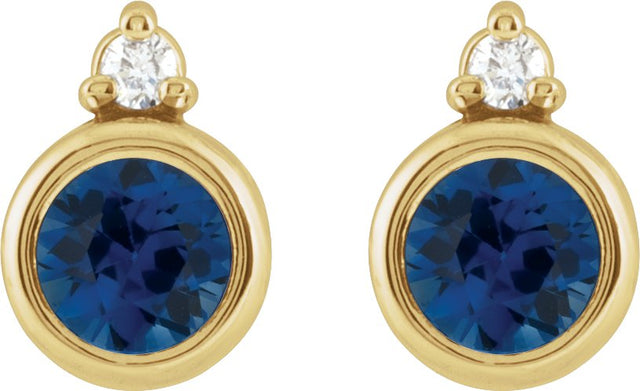 14K Gold Oval Lab-Grown Blue Sapphire Accented Bezel-Set Earrings - Yellow Gold - view 2