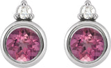 14K Gold Oval Natural Pink Tourmaline Accented Bezel-Set Earrings - White Gold - view 2