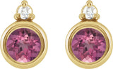 14K Gold Oval Natural Pink Tourmaline Accented Bezel-Set Earrings - Yellow Gold - view 2