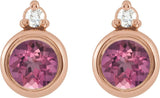 14K Gold Oval Natural Pink Tourmaline Accented Bezel-Set Earrings - Rose Gold - view 2