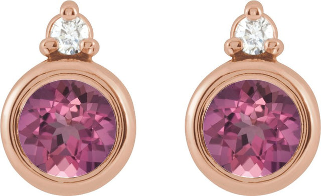 14K Gold Oval Natural Pink Tourmaline Accented Bezel-Set Earrings - Rose Gold - view 2