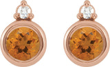 14K Gold Oval Natural Citrine Accented Bezel-Set Earrings - Rose Gold - view 2