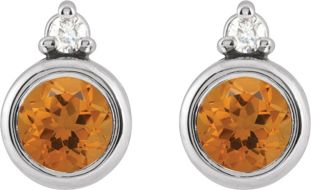 14K Gold Oval Natural Citrine Accented Bezel-Set Earrings - White Gold - view 2