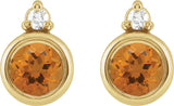 14K Gold Oval Natural Citrine Accented Bezel-Set Earrings - Yellow Gold - view 2