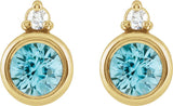 14K Gold Oval Natural Blue Zircon Accented Bezel-Set Earrings - Yellow Gold - view 2