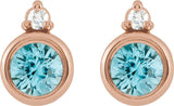 14K Gold Oval Natural Blue Zircon Accented Bezel-Set Earrings - Rose Gold - view 2