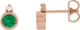 14K Gold Oval Lab-Grown Emerald Accented Bezel-Set Earrings - Rose Gold