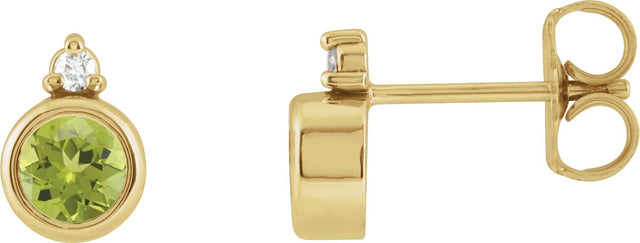 14K Gold Oval Natural Peridot Accented Bezel-Set Earrings - Yellow Gold