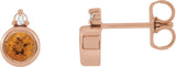 14K Gold Oval Natural Citrine Accented Bezel-Set Earrings - Rose Gold