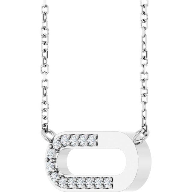 Platinum Round Natural Diamond Accented Paperclip-Style Necklace - view 2