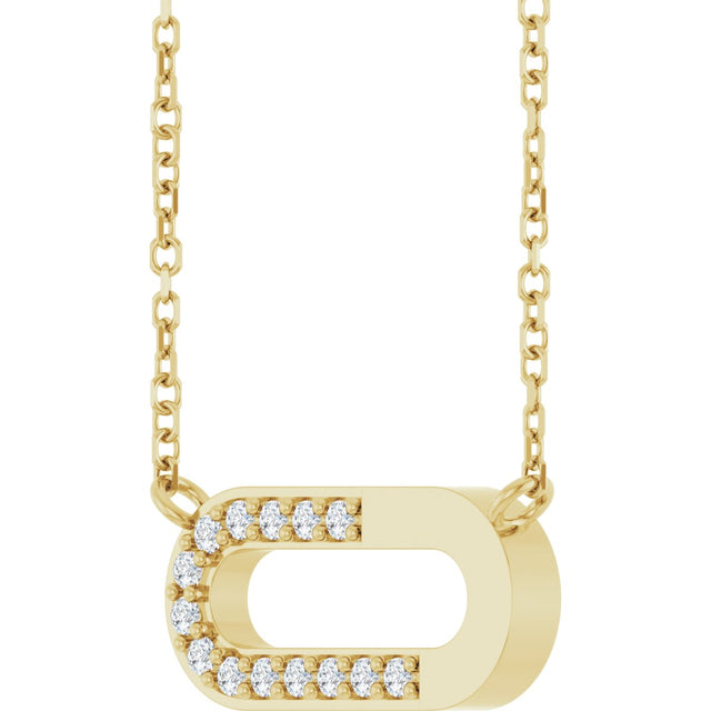 14K Gold Round Natural Diamond Accented Paperclip-Style Necklace - Yellow Gold - view 2