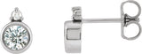 Platinum Round Natural Diamond Accented Bezel-Set Earrings – 4mm Stones