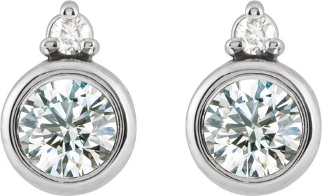 Platinum Round Natural Diamond Accented Bezel-Set Earrings – 4mm Stones - view 2