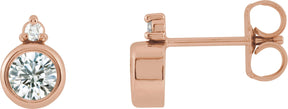 14K Gold Oval Natural White Sapphire Accented Bezel-Set Earrings - Rose Gold