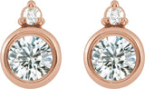 14K Gold Oval Natural White Sapphire Accented Bezel-Set Earrings - Rose Gold - view 2