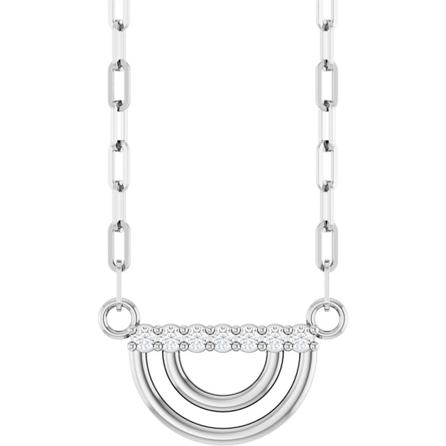 14K Gold Round Natural Diamond Accented Arch Necklace - White Gold