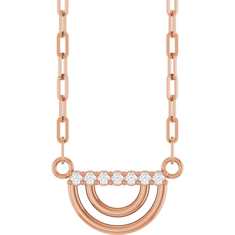 14K Gold Round Natural Diamond Accented Arch Necklace - Rose Gold