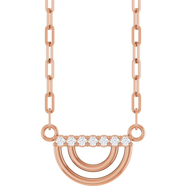 14K Gold Round Natural Diamond Accented Arch Necklace - Rose Gold