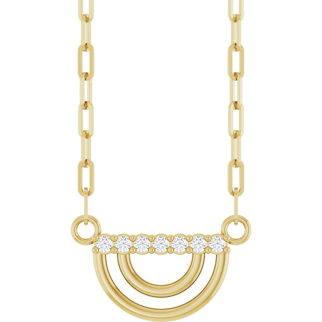 14K Gold Round Natural Diamond Accented Arch Necklace - Yellow Gold