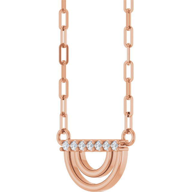 14K Gold Round Natural Diamond Accented Arch Necklace - Rose Gold - view 2