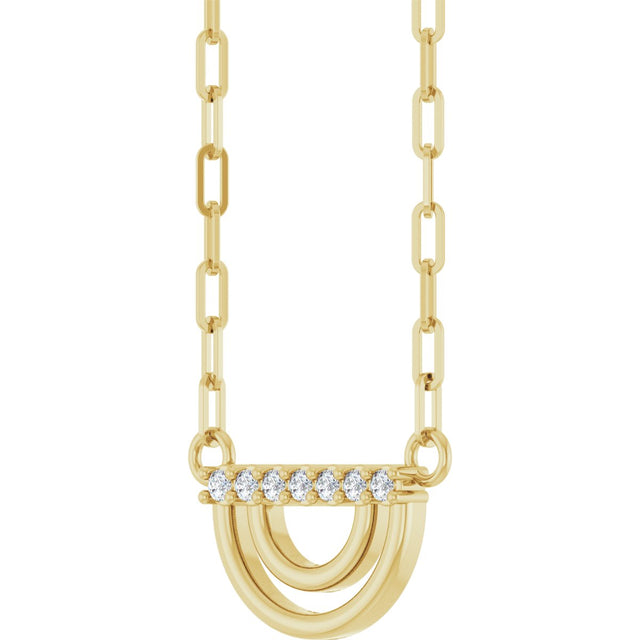 14K Gold Round Natural Diamond Accented Arch Necklace - Yellow Gold - view 2