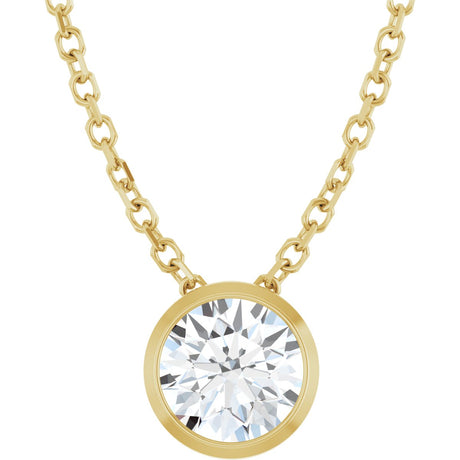14K Gold Round Natural Diamond Solitaire Bezel-Set Necklace - Yellow Gold