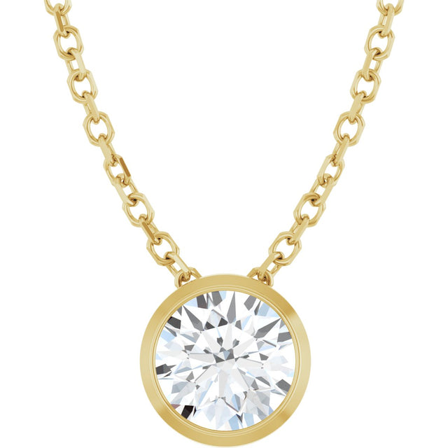 14K Gold Round Natural Diamond Solitaire Bezel-Set Necklace - Yellow Gold