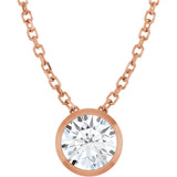 14K Gold Round Lab-Grown Diamond Solitaire Bezel-Set Necklace - Rose Gold