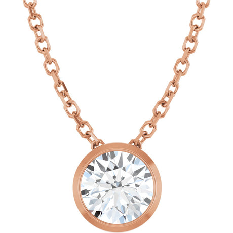 14K Gold Round Lab-Grown Diamond Solitaire Bezel-Set Necklace - Rose Gold
