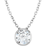 14K Gold Round Natural Diamond Solitaire Bezel-Set Necklace - White Gold