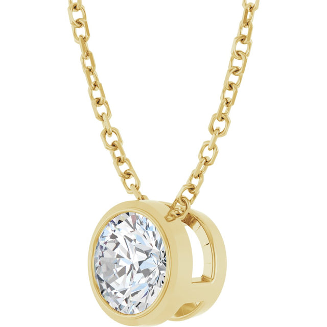 14K Gold Round Lab-Grown Diamond Solitaire Bezel-Set Necklace - Yellow Gold - view 2