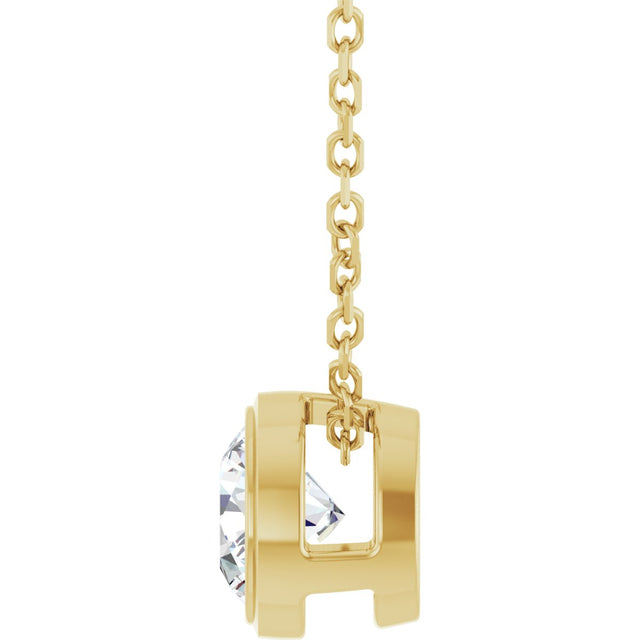 14K Gold Round Natural Diamond Solitaire Bezel-Set Necklace - Yellow Gold - view 3