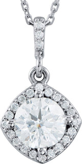 14K Gold Round Natural Diamond Halo-Style Necklace or Pendant – up to 3/8 CTW - White Gold