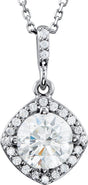 14K Gold Round Natural Diamond Halo-Style Necklace or Pendant – up to 3/8 CTW - White Gold