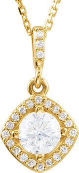 14K Gold Round Natural Diamond Halo-Style Necklace or Pendant – up to 3/8 CTW - Yellow Gold