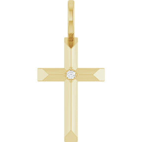 14K Gold Round Natural Diamond Accented Cross Necklace or Pendant – 0075 CTW - Yellow Gold