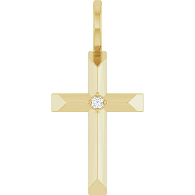 14K Gold Round Natural Diamond Accented Cross Necklace or Pendant – 0075 CTW - Yellow Gold